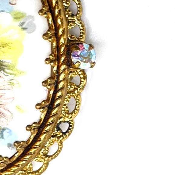 W. Germany Vintage Porcelain Floral Painted Converted Necklace Victorian Style - Picture 6 of 16